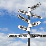 Concept image of the six most common questions and answers on a signpost.